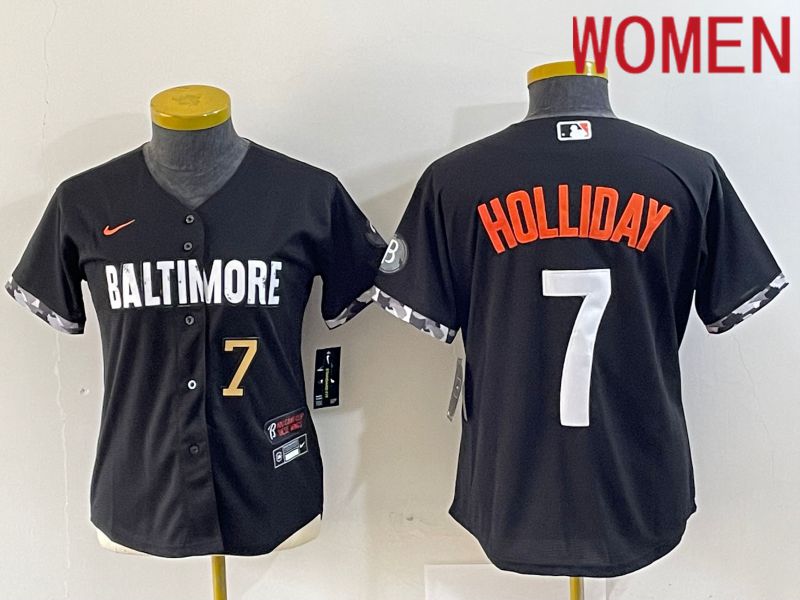 Women Baltimore Orioles 7 Holliday Black City Edition Nike 2024 MLB Jersey style 3
